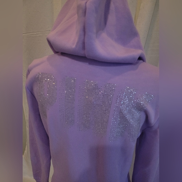 NEW Victoria's Secret PINK Fleece Zip Up Hoodie Purple Petal Glitter Logo - Picture 9 of 9